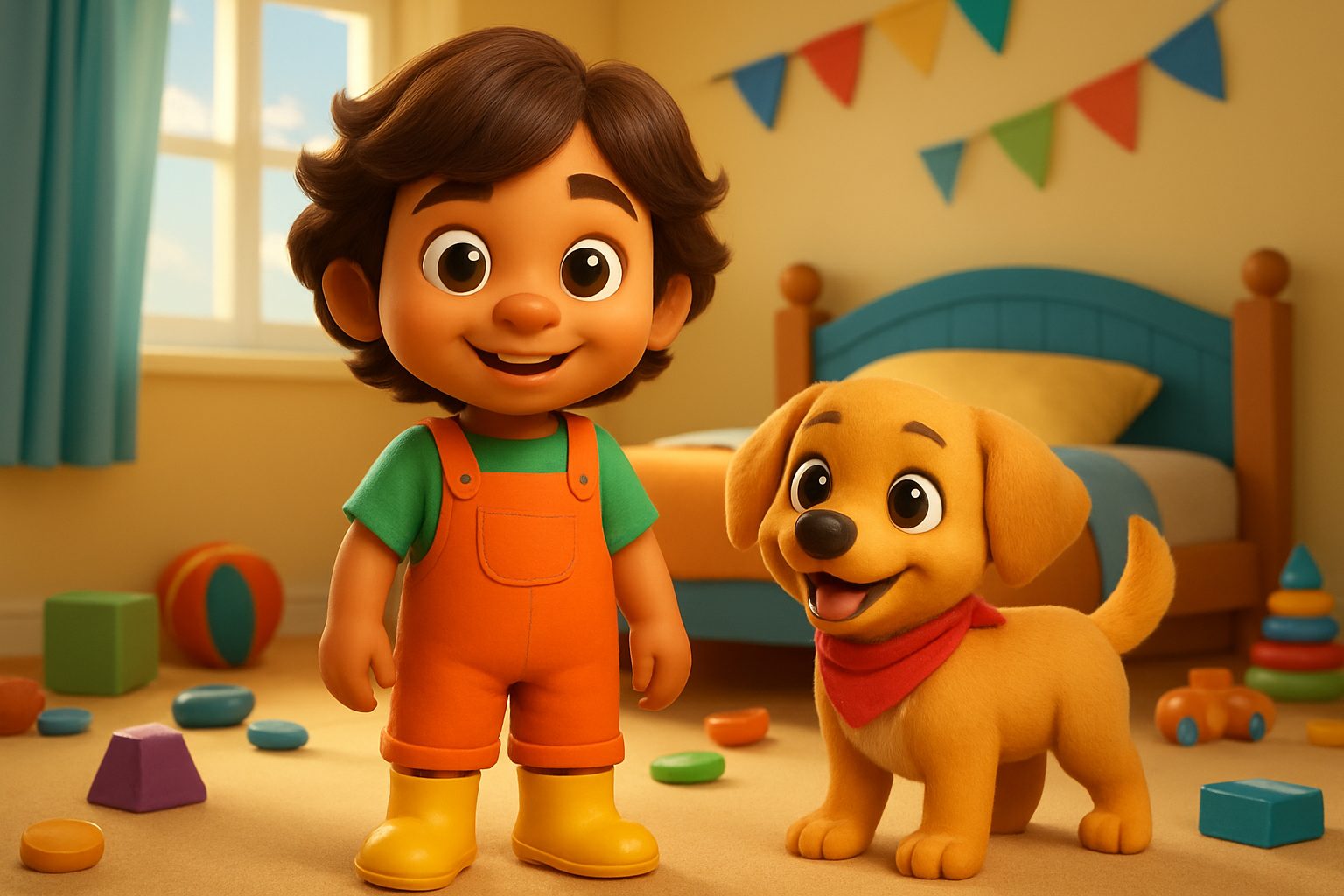 Illustrated scene 1 from Noah and Buddy's Silly Morning Adventure, a free children's bedtime story