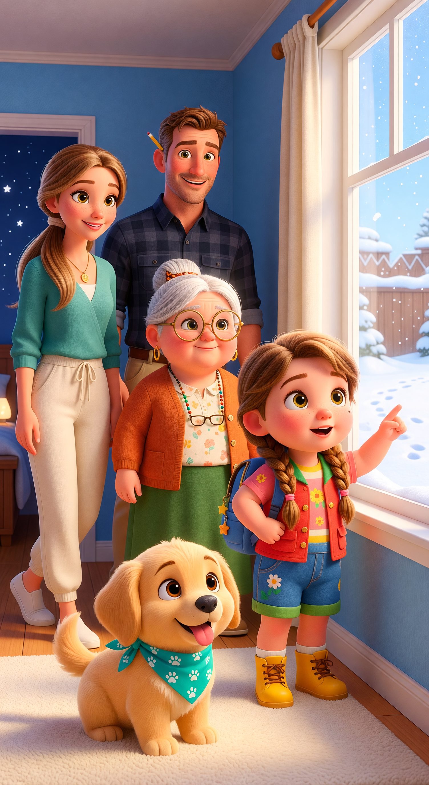 Illustrated scene 1 from Caleb's First Snowy Surprise: Meet Mr. Wobble, a free children's bedtime story