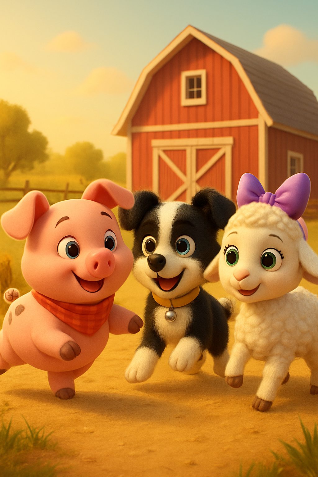 Illustrated scene 1 from Percy, Dash, and Lottie's Wobbly Hay Quest, a free children's bedtime story